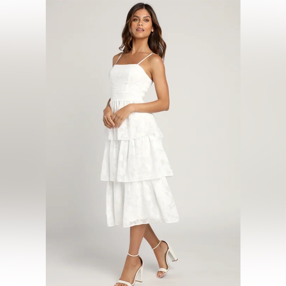 Lulus Grace and Beauty White Burnout Floral Printed Tiered dress